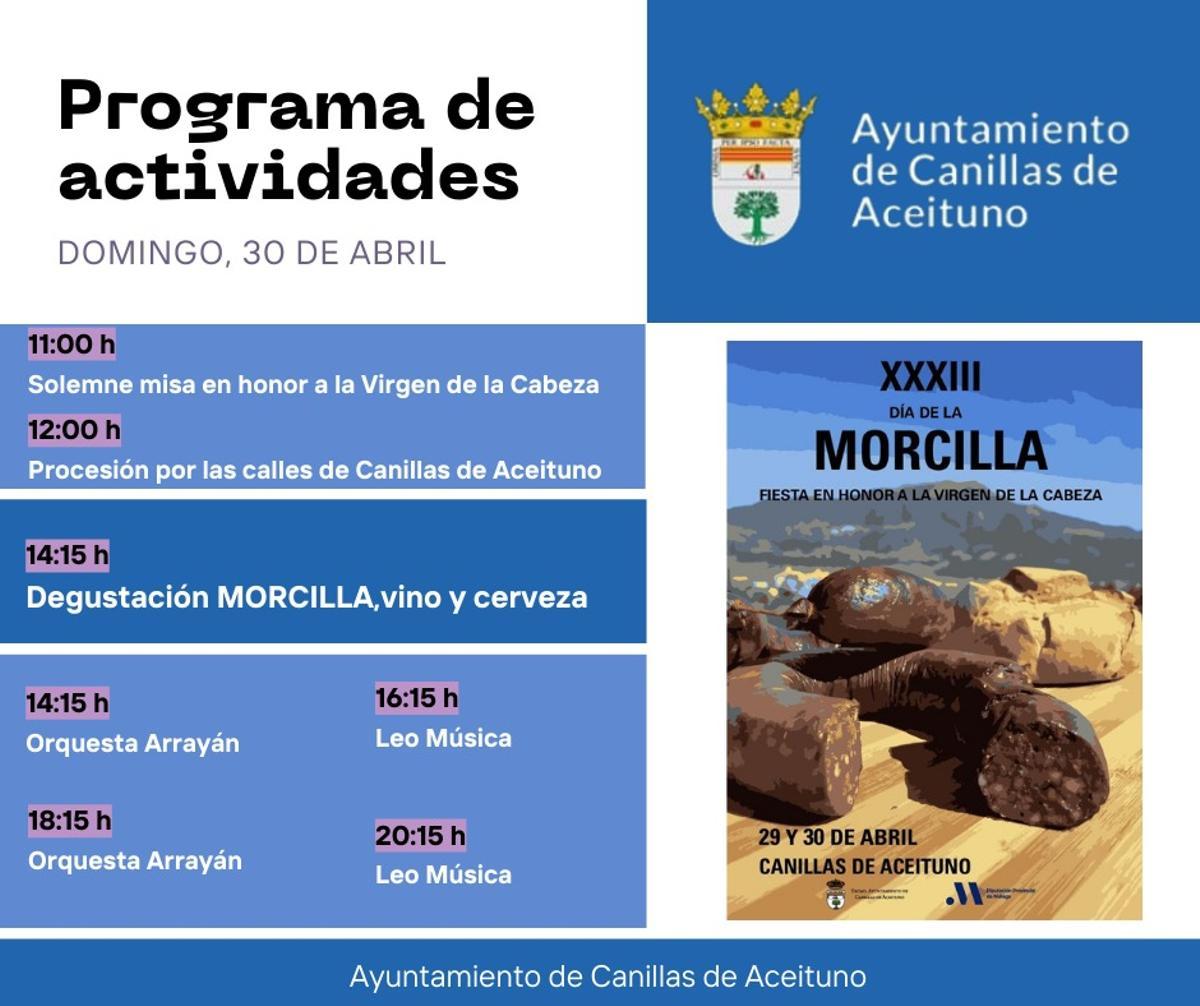 Programa de actividades para la jornada del domingo 30 de abril.