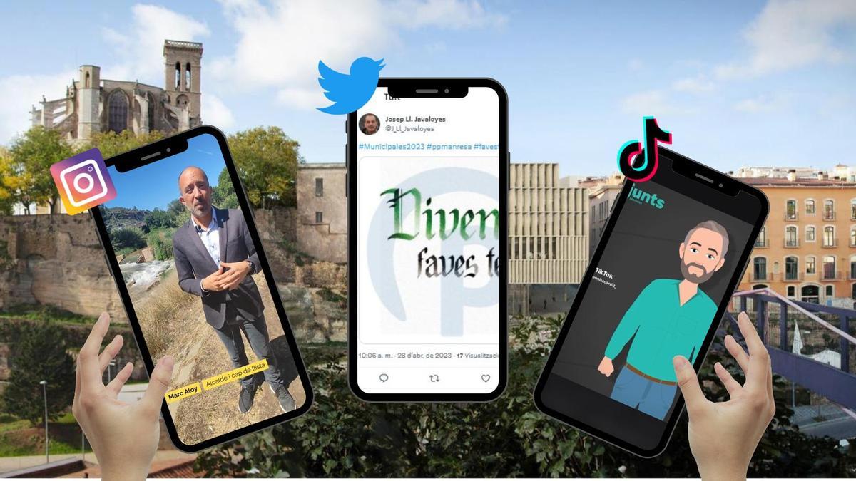 Muntatge amb publicacions dels candidats de Manresa a diferents xarxes socials