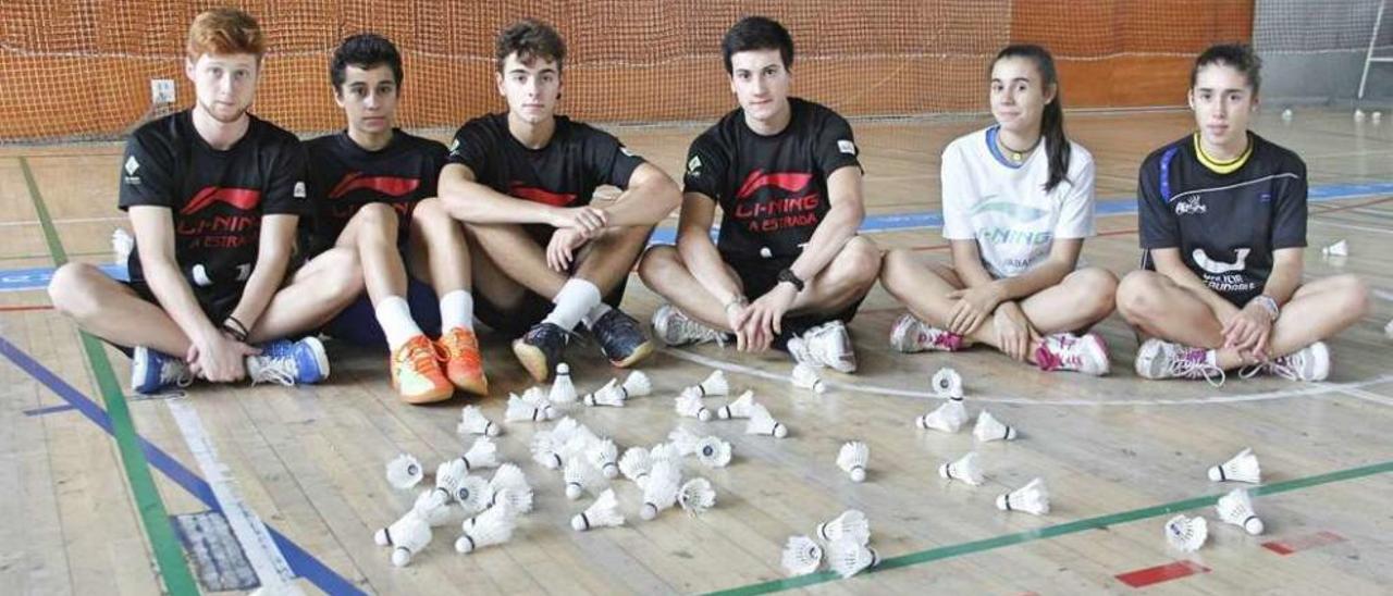 Brea, Sanluis, Nogueira, Darriba, Gestoso y Murio, durante un entrenamiento en el centro de tecnificación de Pontevedra. // Santos Álvarez