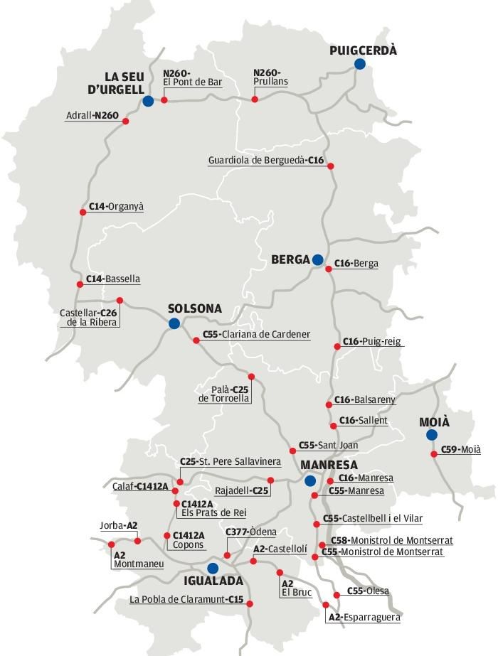 Tots els radars de les comarques centrals situats en un mapa