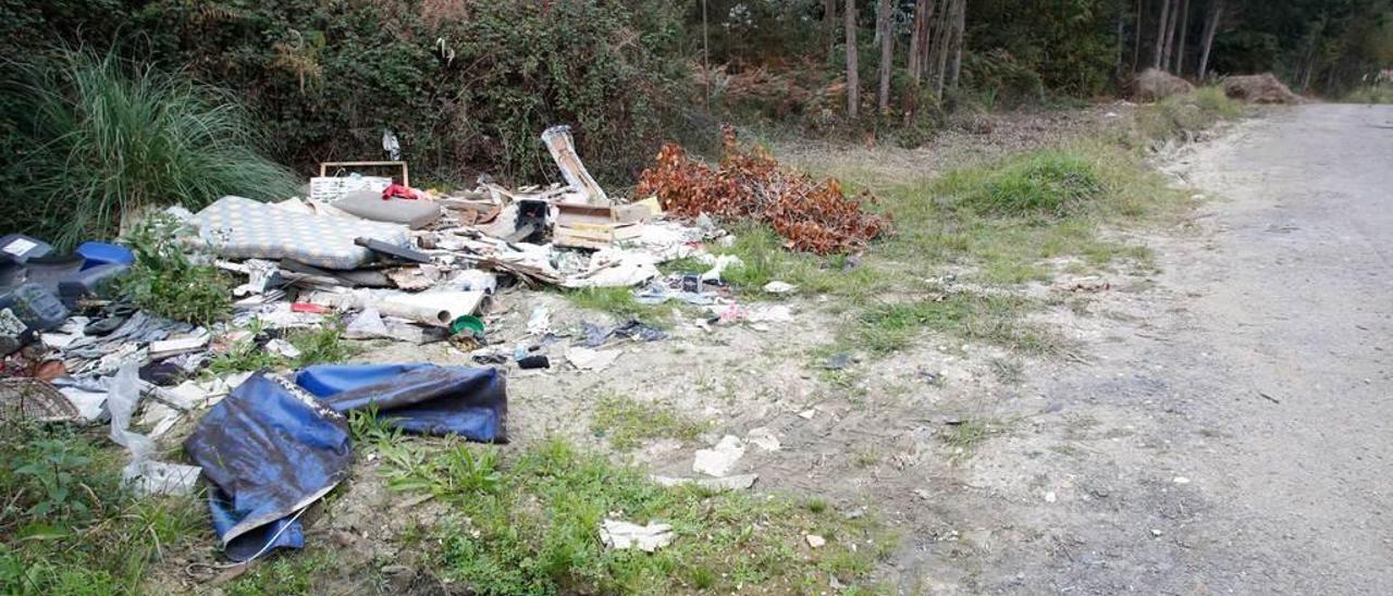 Al fondo, junto a los árboles, la zona en la que estaba la uralita y, en primer término, la basura.