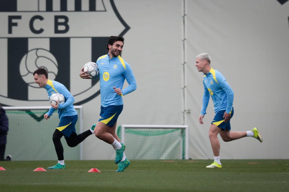 Ferran Torres, en el entrenamiento previo al partido ante el Copenhague