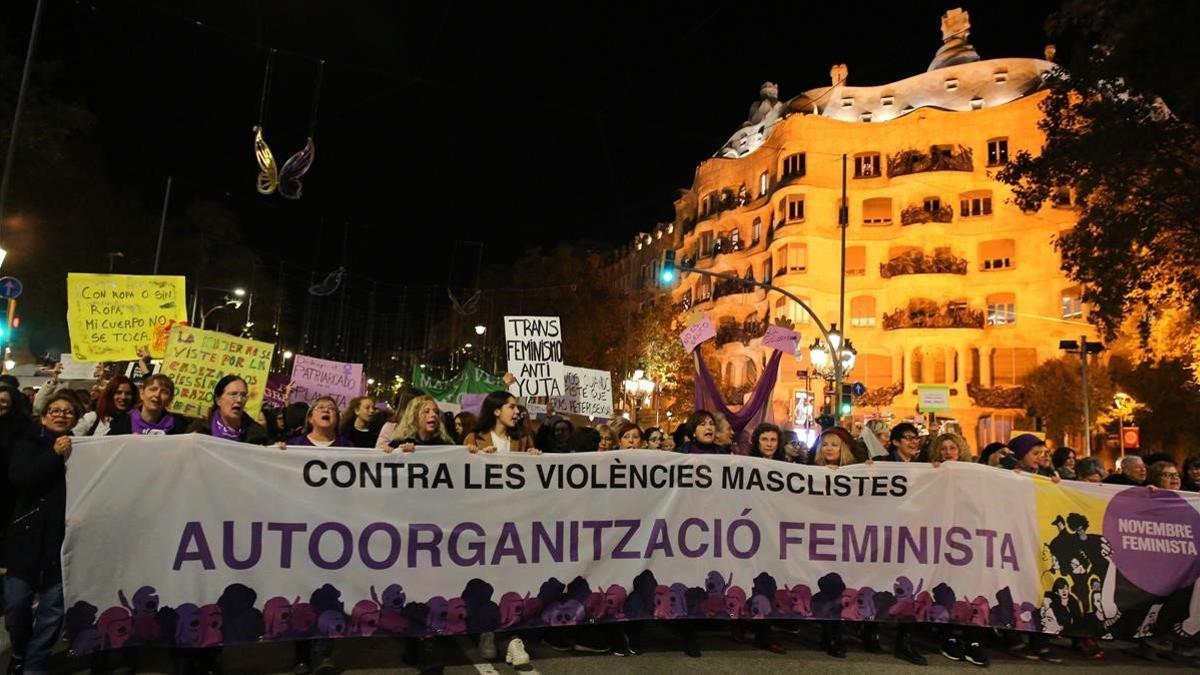 Manifestación contra la violencia machista en Barcelona.