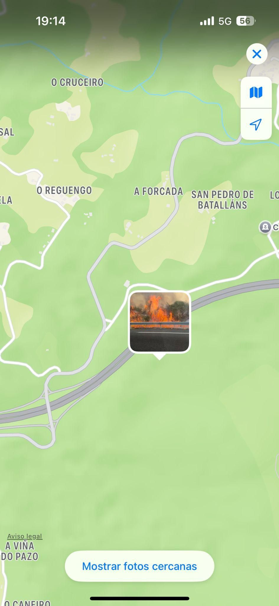 Un incendio cerca la A-52 a su paso por As Neves