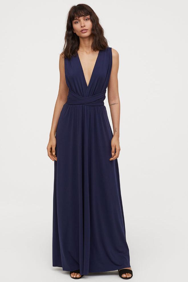 Vestido azul largo con lazada de H&M