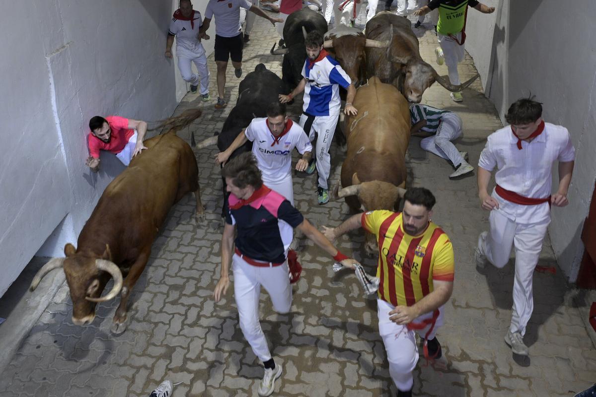 Veloz encierro de Álvaro Núñez con los toros liderando la carrera. Veloz encierro de Álvaro Núñez con los toros liderando la carrera.