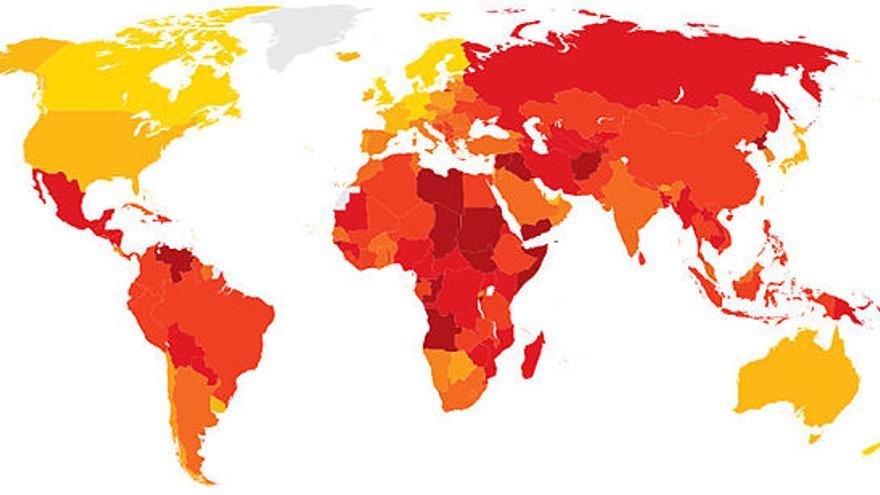 Mapa de la percepción de la corrupción de TI.