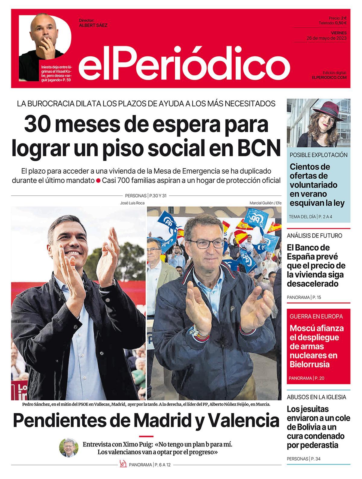 La portada d’EL PERIÓDICO del 26 de maig del 2023