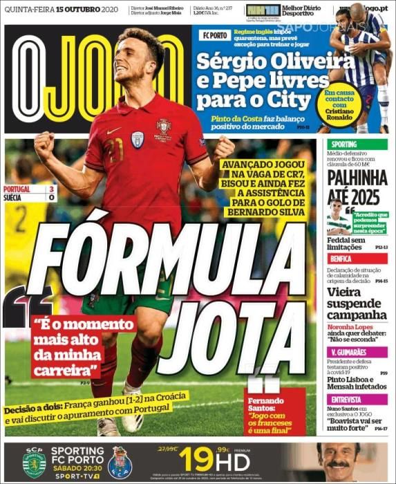 Portada O JOGO jueves 15 octubre 2020