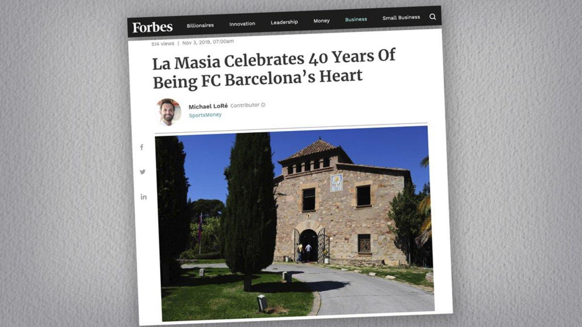 La revista Forbes ha publicado un artículo sobre La Masia
