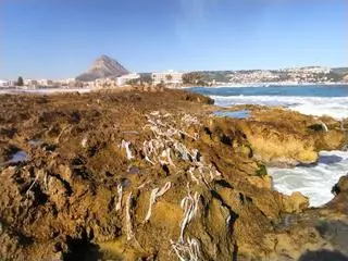 El temporal escupe toallitas en Xàbia