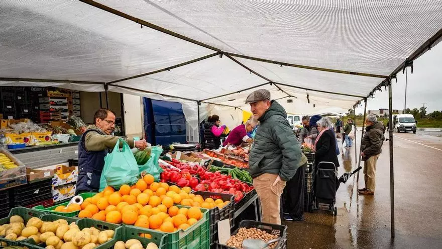 Vídeo | Los puestos del mercadillo ambulante de los martes en Badajoz, bajo mínimos por la borrasca