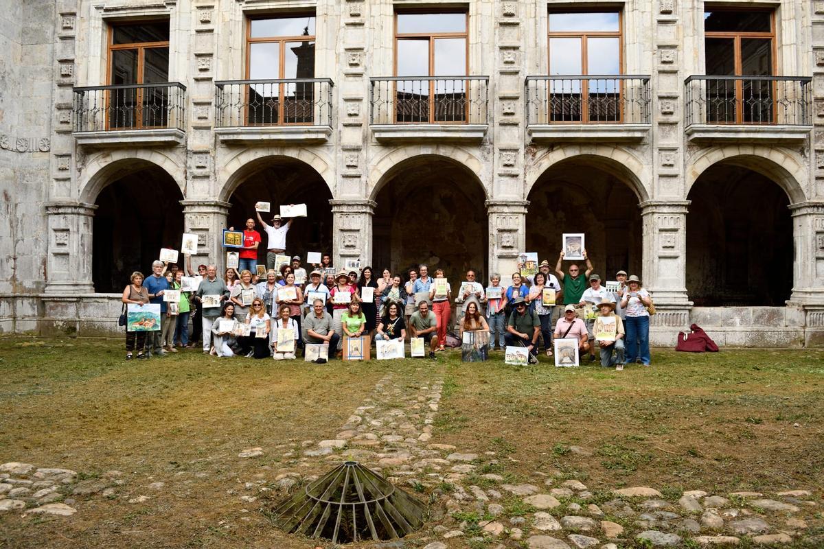 Participantes en el encuentro de acuarela en el monasterio de Cornellana.