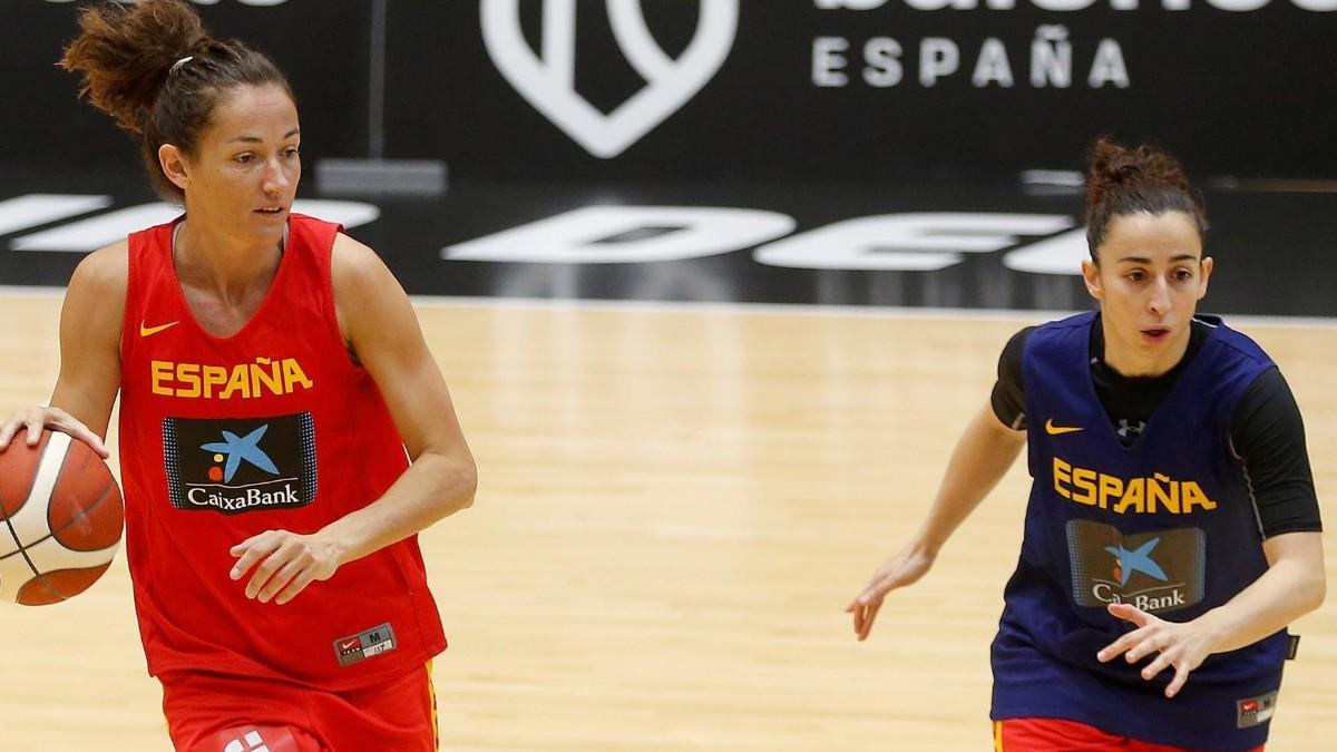 La selección española entrenando en las instalaciones de Valencia Basket