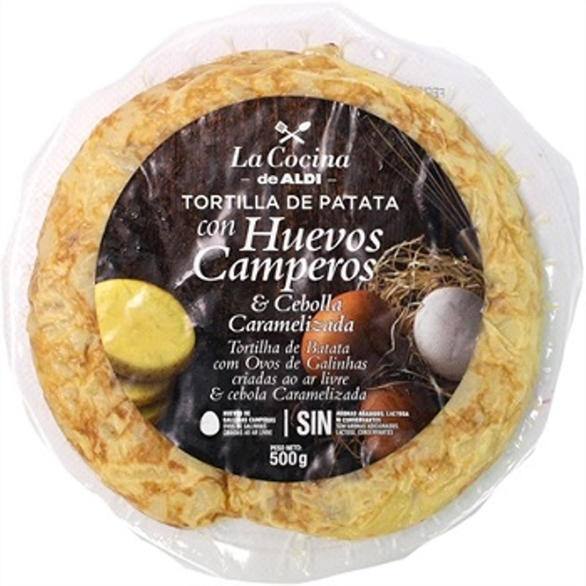 Tortilla de Aldi con huevos camperos y cebolla caramelizada. OCU