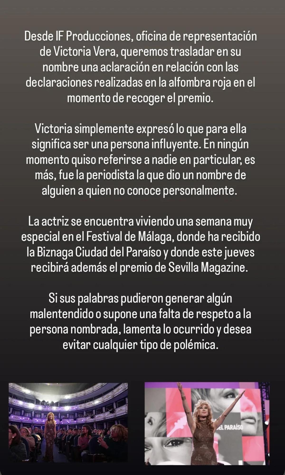 El comunicado de Victoria Vera sobre la polémica con los influencers