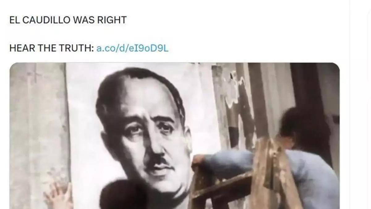 «Franco tenia raó», diu una publicació del propagandista ultracatòlic nord-americà Jack Posobiec amb un vídeo promocional a la xarxa social X
