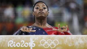 La gimnasta estadounidense, Simone Biles, durante los Juegos Olímpicos de Río 2016.