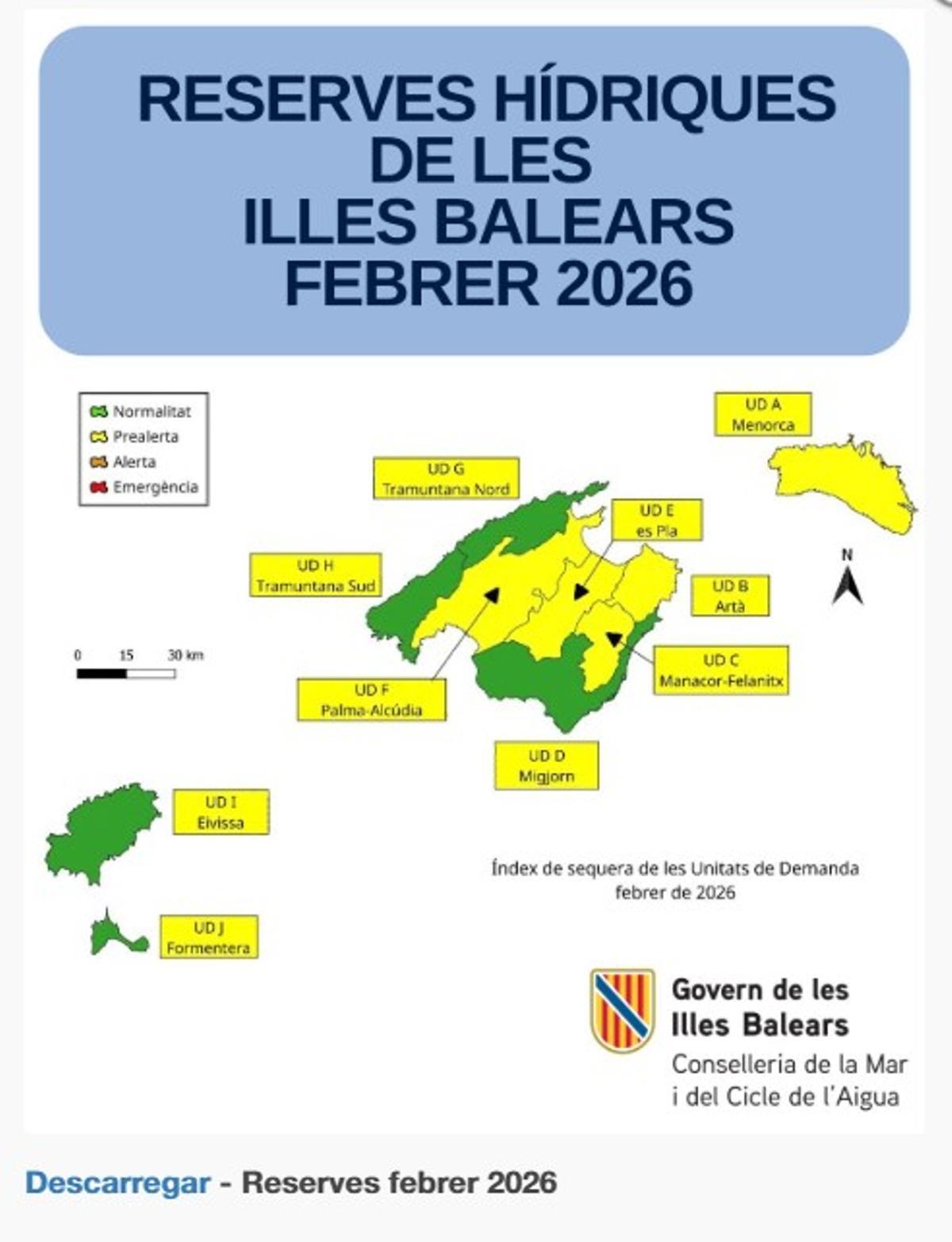Mapa con el estado de los acuíferos por islas.