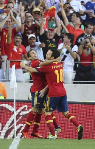 Spain's Alba celebrates after scoring a goal during their Confederations Cup Group B soccer match against Nigeria at the Estadio Castelao in Fortaleza