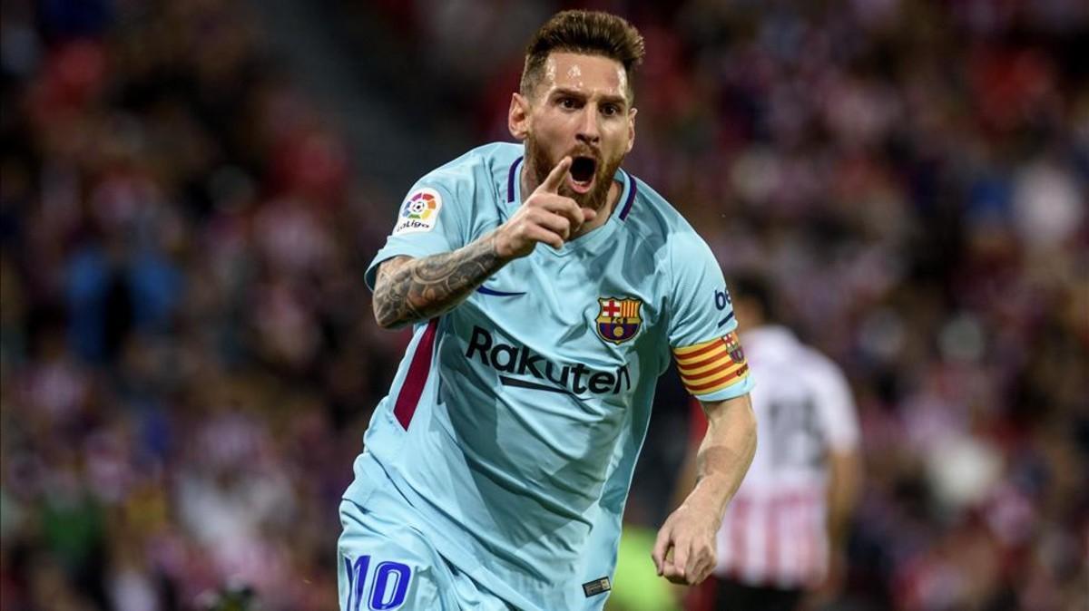 Messi celebra su gol en San Mamés