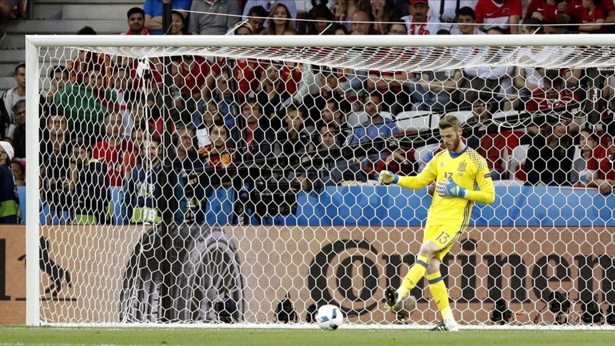 De Gea, durante el encuentro entre España y Turquía de la Eurocopa de Francia