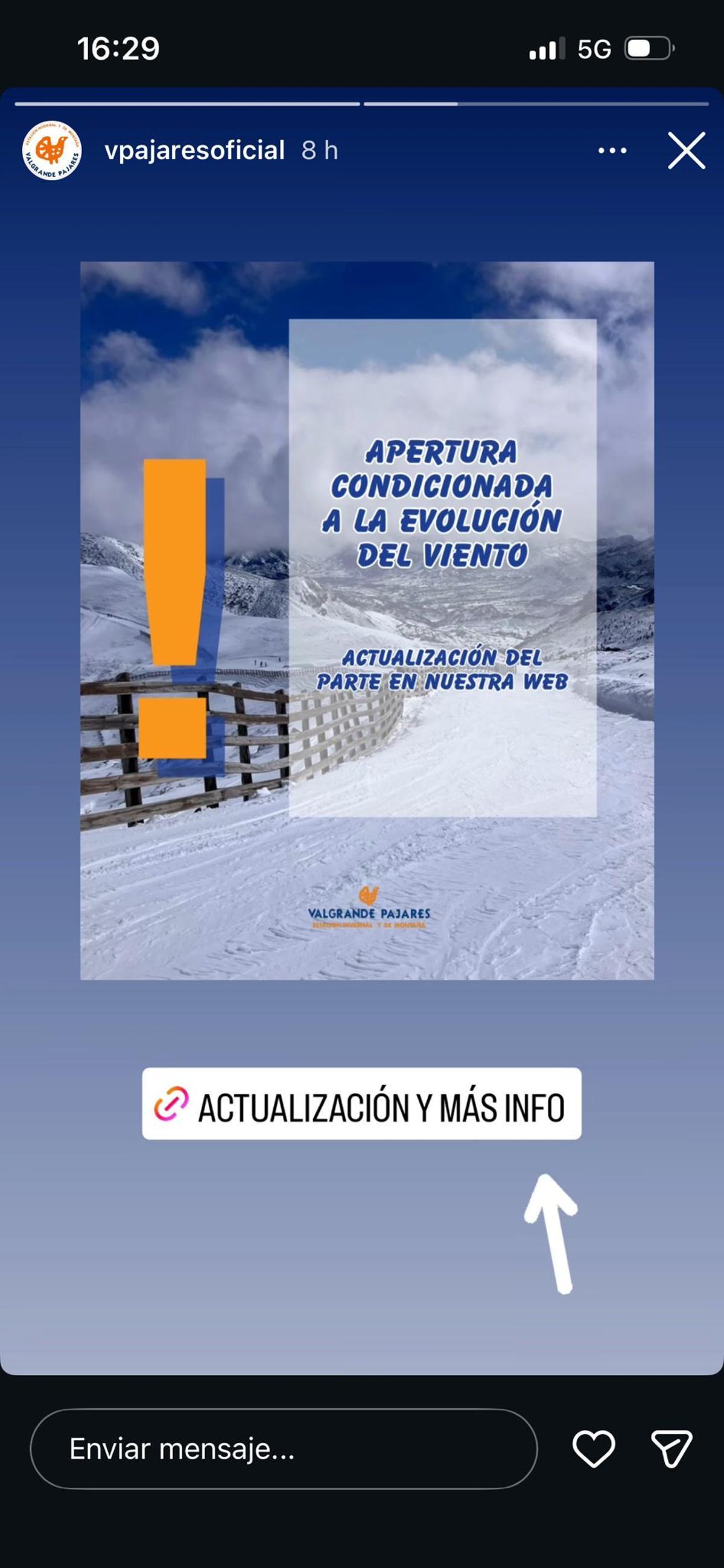 Captura de la página web de Valgrande-Pajares, a primera hora de este domingo.