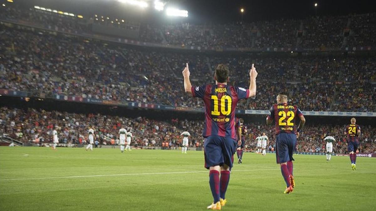 El futbolista azulgrana Leo Messi, durante un encuentro disputado en el Camp Nou