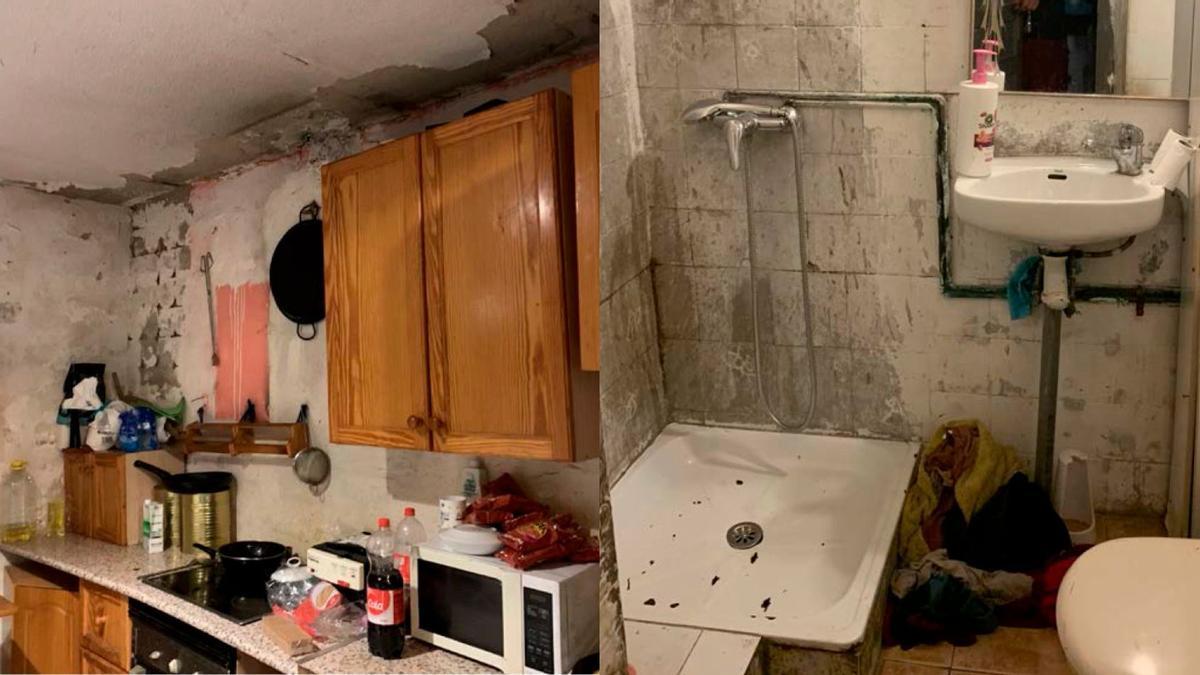 El baño y la cocina de una de las viviendas públicas.