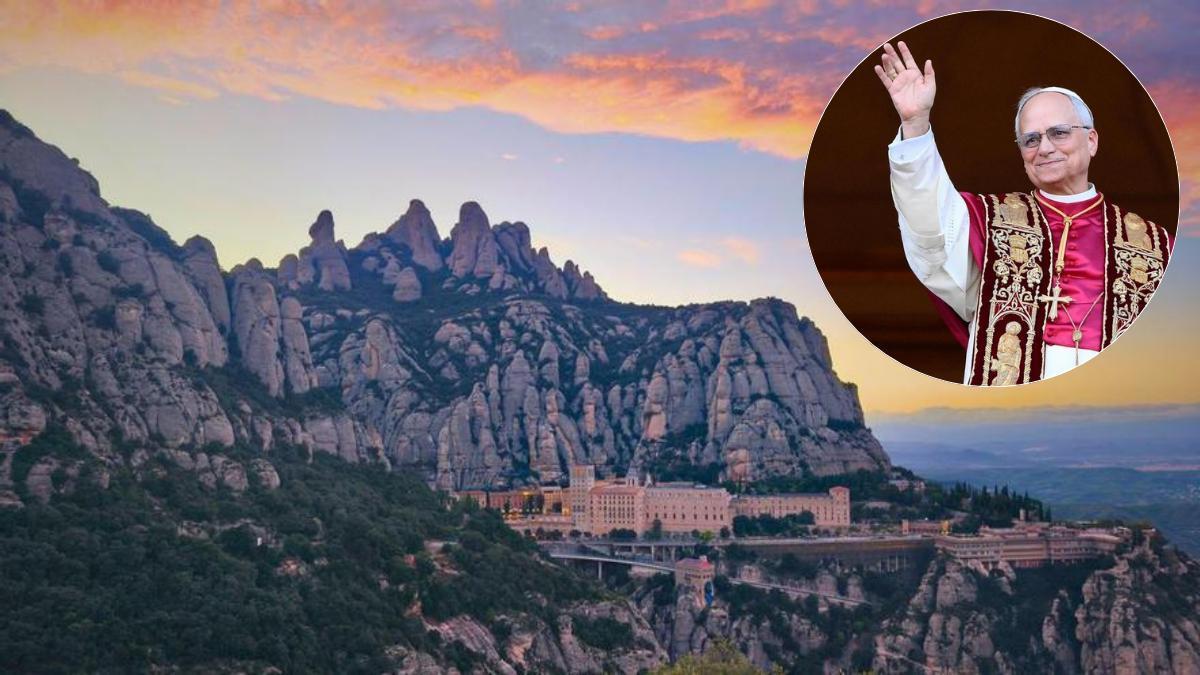 Muntatge del Papa Lleó XIV i una vista de Montserrat