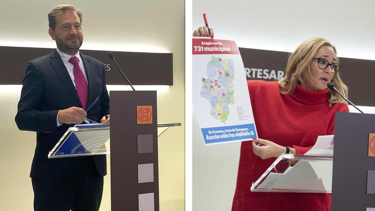 El portavoz del PP, Fernando Ledesma, y la portavoz del PSOE, Mayte Pérez, este viernes en las Cortes.
