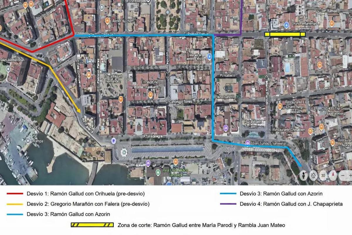 Mapa de las alternativas al corte de tráfico en Ramón Gallud