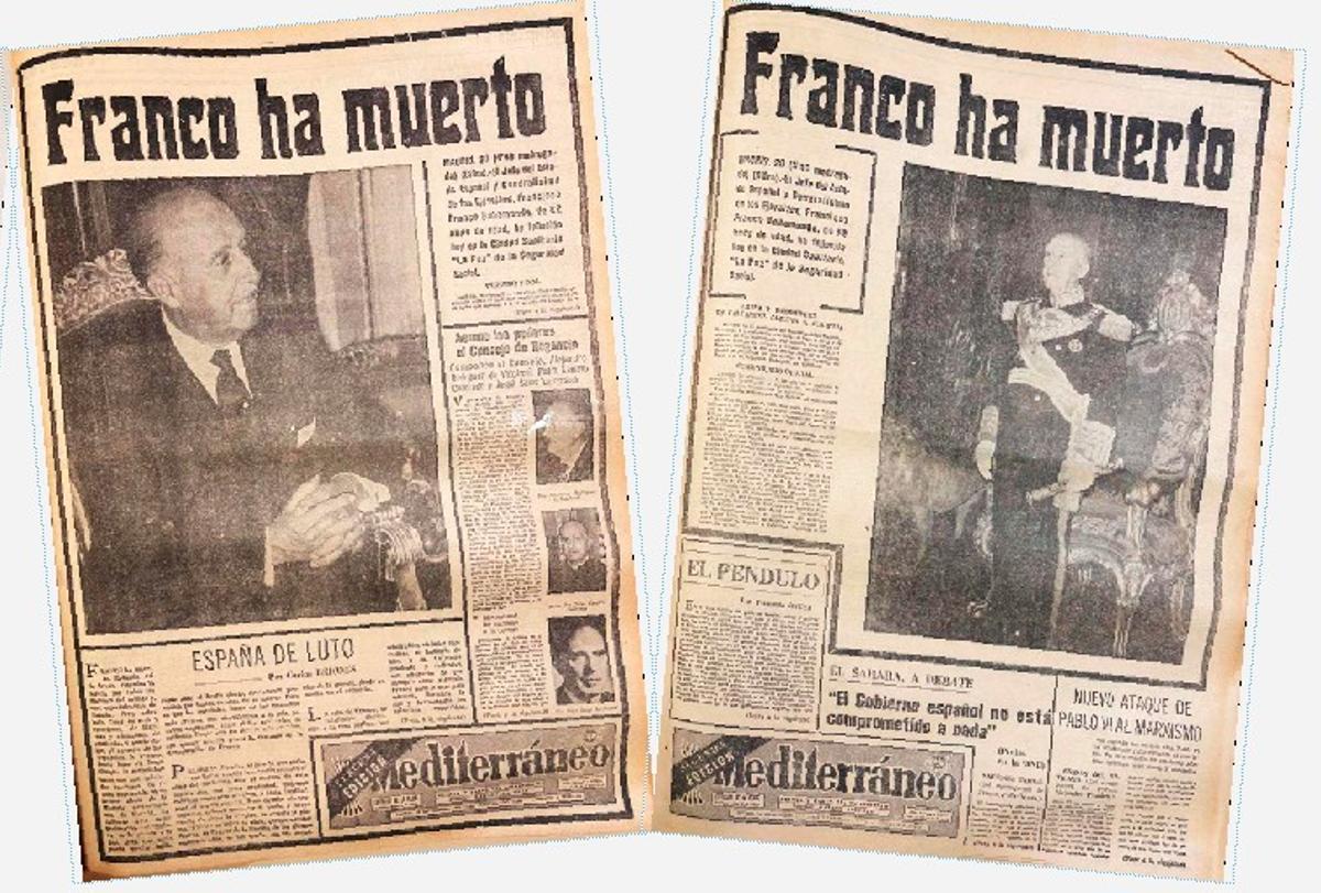 Portada de las dos ediciones de Mediterráneo el 20-N de 1975.