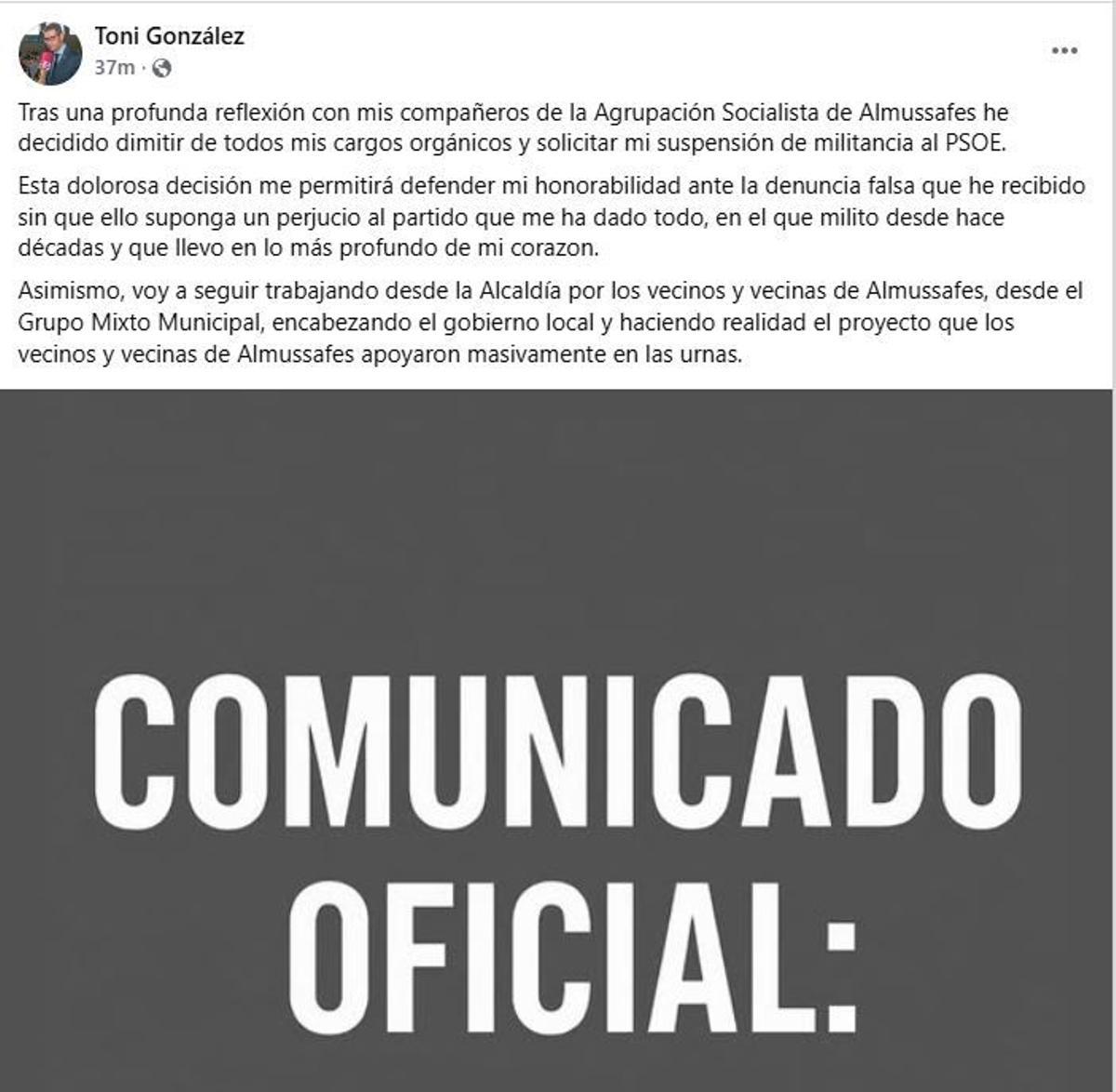 Comunicado alcalde Almussafes.
