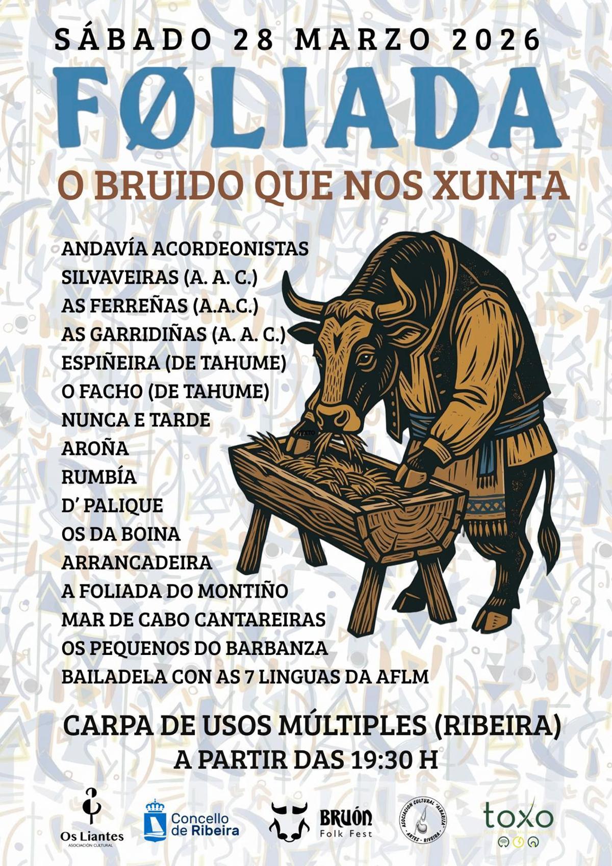 Cartel da foliada do Bruón Folk Fest 2026, de Ribeira.