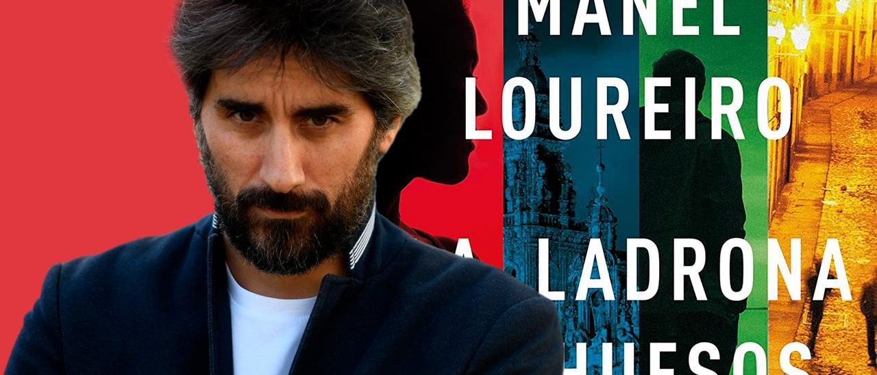 Manel Loureiro, delante de la portada de su nuevo libro &quot;La ladrona de huesos&quot;