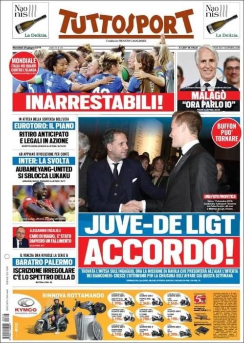 Portada TUTTOSPORT miércoles 26 de junio de 2019