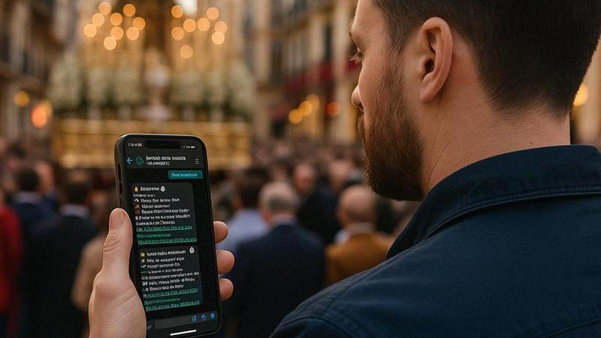 Un usuario consulta el sistema Wortia para localizar procesiones de la Semana Santa de Málaga solo escribiendo un mensaje por whatsapp.