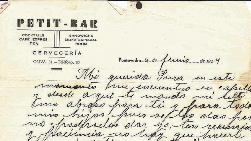Carta de despedida escrita na capela do cárcere de Pontevedra.