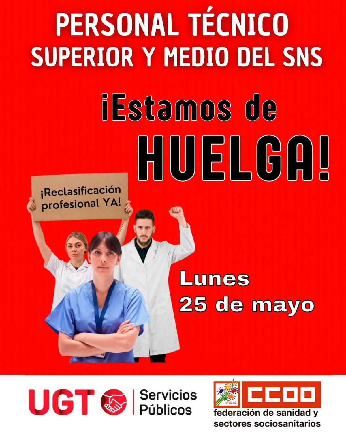 Cartel de la huelga que realizan este lunes los técnicos sanitarios