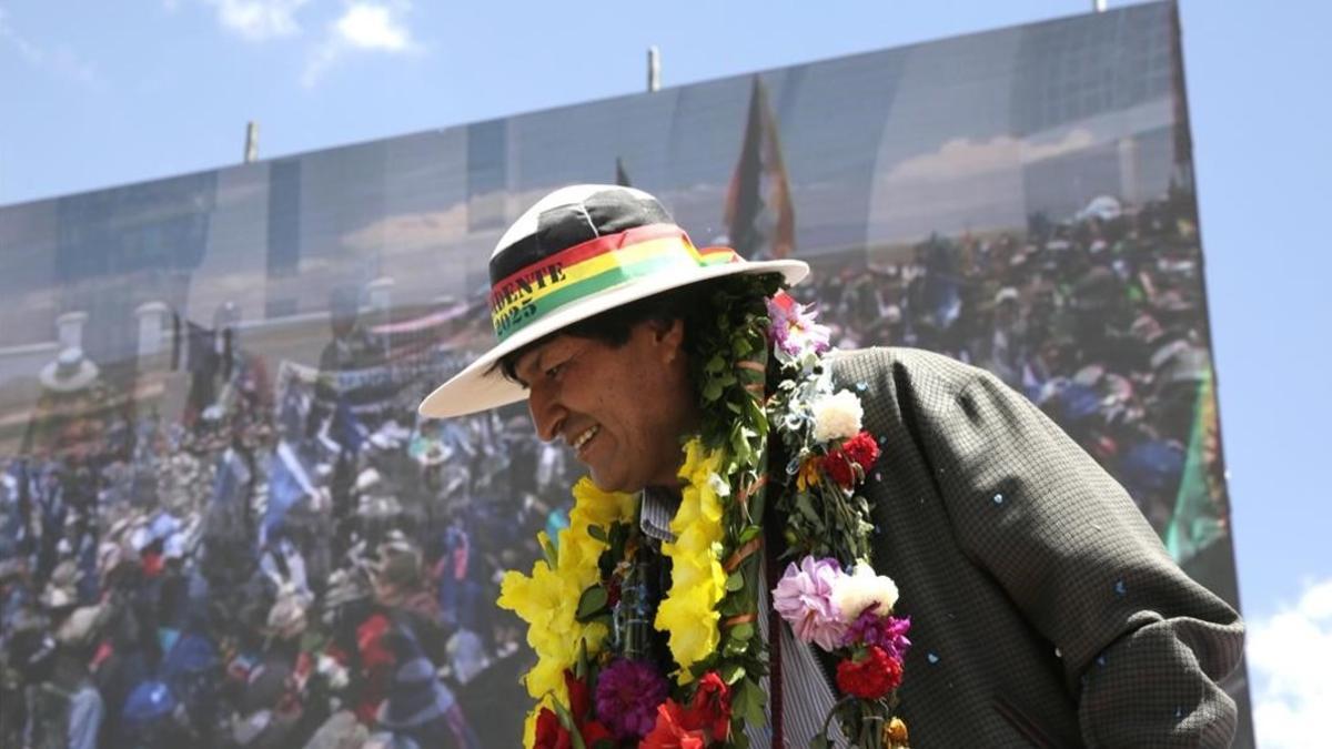 El presidente de Bolivia, Evo Morales, durante la inaugiración del museo que ensalza su figura en Orinoca (Bolivia).