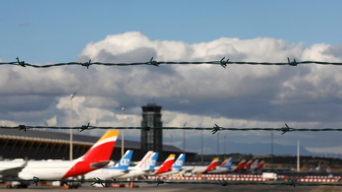 Aviones estacionados en el Aeropuerto Adolfo Suárez Madrid-Barajas.