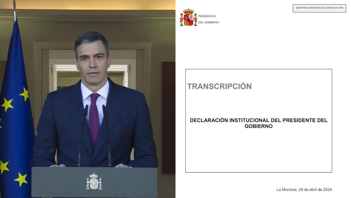 Declaración institucional de Pedro Sánchez