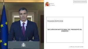 La declaración institucional de Pedro Sánchez desde La Moncloa.