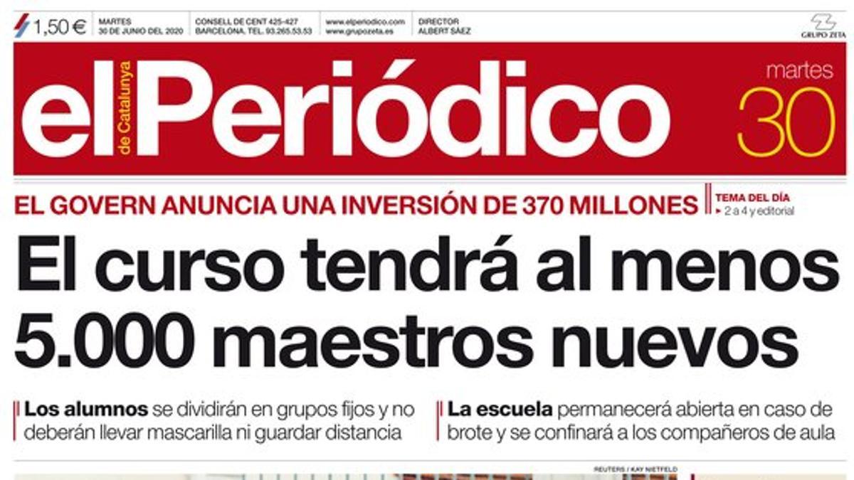 La portada de EL PERIÓDICO del 30 de junio.