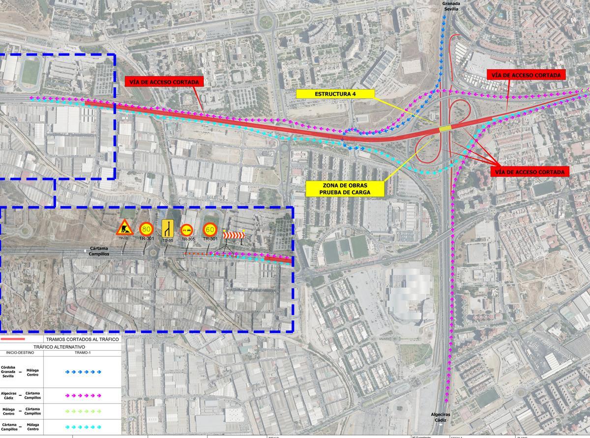 Mapa con el lugar del corte al tráfico, las vías afectadas y los desvío propuestos.