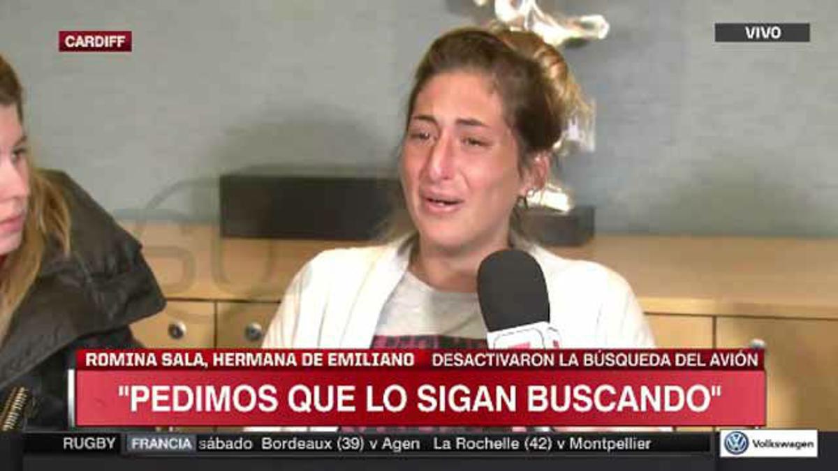 La hermana de Emiliano Sala, desconsolada: Pido por favor que no paren de buscarle. Siento que está vivo