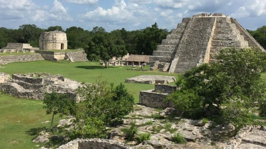 Los templos del centro de Mayapán en la actualidad.