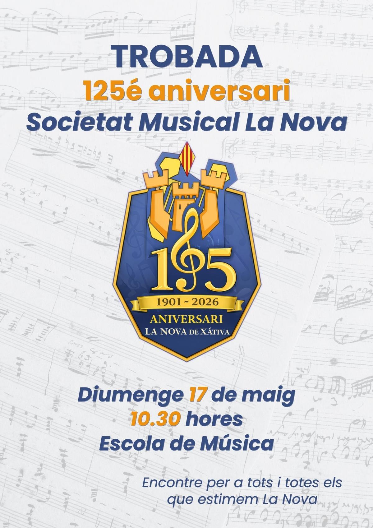 Cartel de la Trobada por el 125 aniversario de la Societat Musical La Nova de Xàtiva.