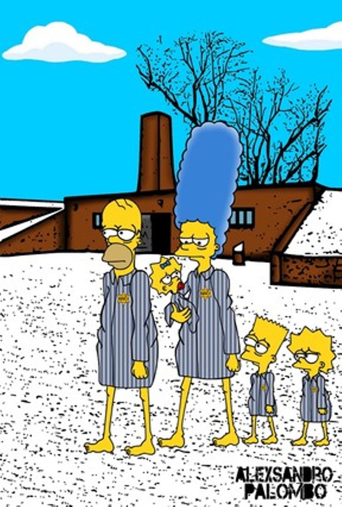 Els Simpson passegen desnodrits per la neu al camp d’Auschwitz.